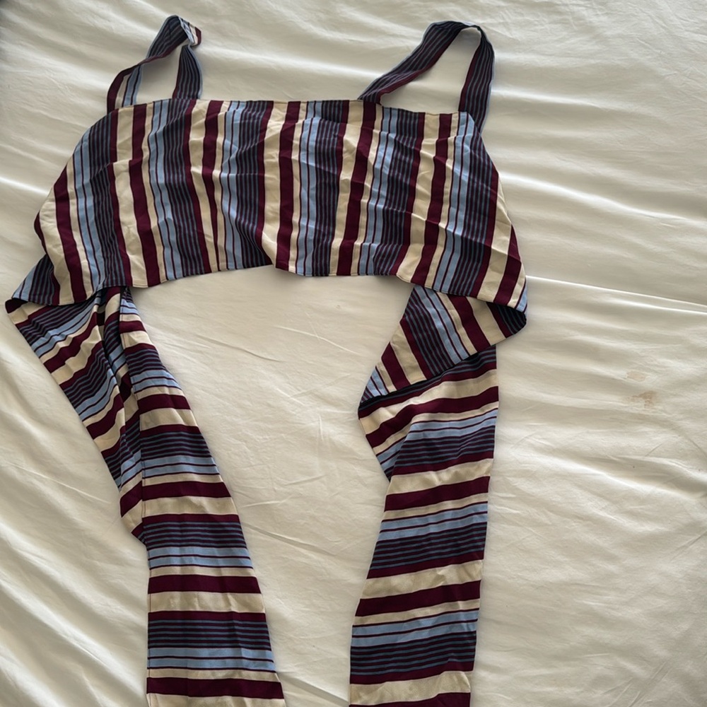 ALEXIE Striped Cropped Wrap/Tie Top